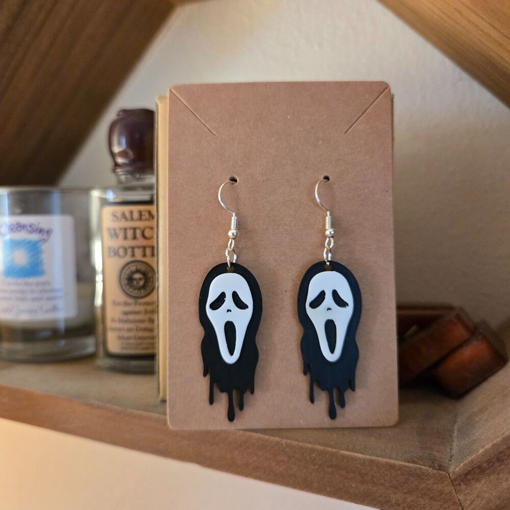 3D Printed Ghostface Scream Drip Halloween Dangle Earrings
